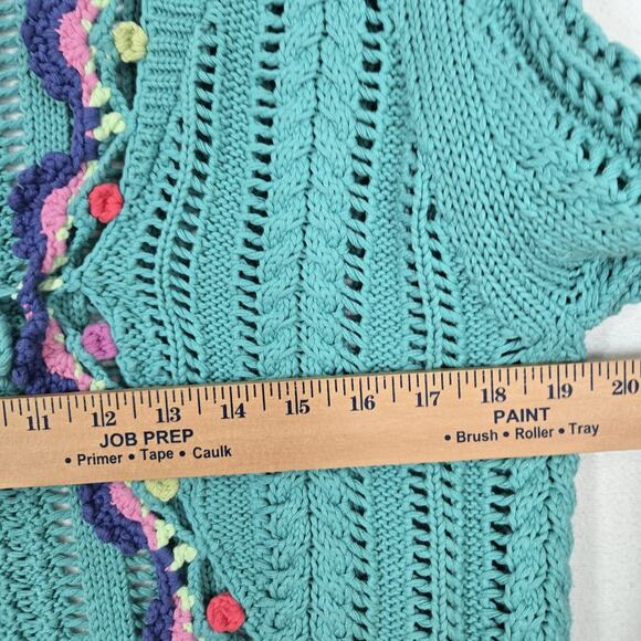 VTG Relativity Cardigan Sweater sz L* Teal Tie Front Cotton Boho Cottagecore - Picture 13 of 16